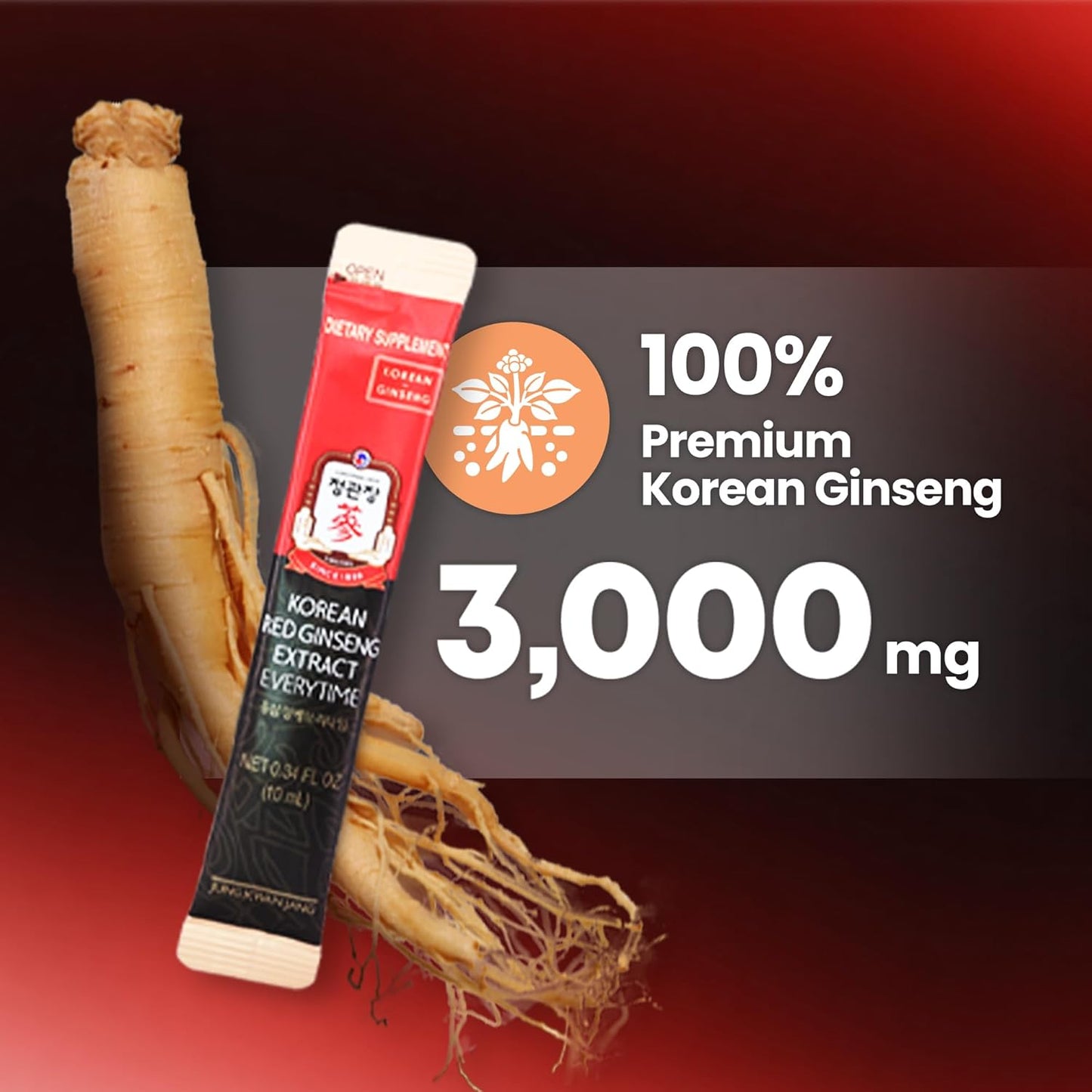 Korean Red Ginseng Extract Everytime 3000mg - Sugar Free Energy Supplement | Ginseng Tea for Stamina & Energy Boost | 10 Pack