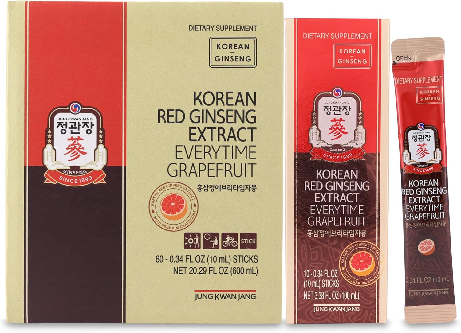 Korean Red Ginseng Extract Everytime Grapefruit 1000mg Capsules - Energy Booster, Antioxidant, Gluten-free - 60 Count