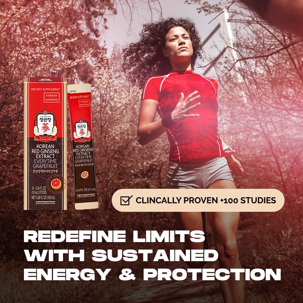 Korean Red Ginseng Extract Everytime Grapefruit 1000mg Capsules - Energy Booster, Antioxidant, Gluten-free - 60 Count