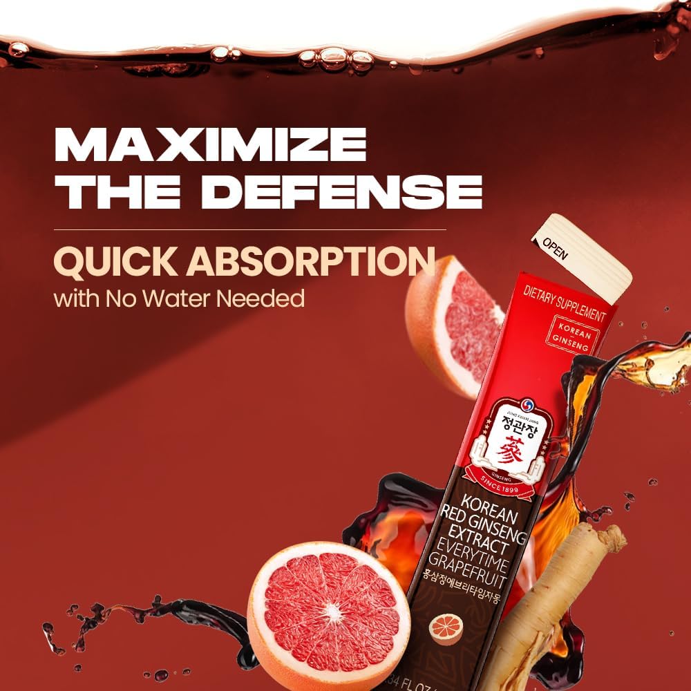 Korean Red Ginseng Extract Everytime Grapefruit 1000mg Capsules - Energy Booster, Antioxidant, Gluten-free - 60 Count