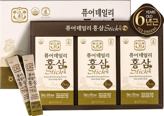 Korean Red Ginseng Extract Pure Daily Sticks (30 Count) - 6 Year Extract, Individually Packaged, Korean Food - 3 Boxes