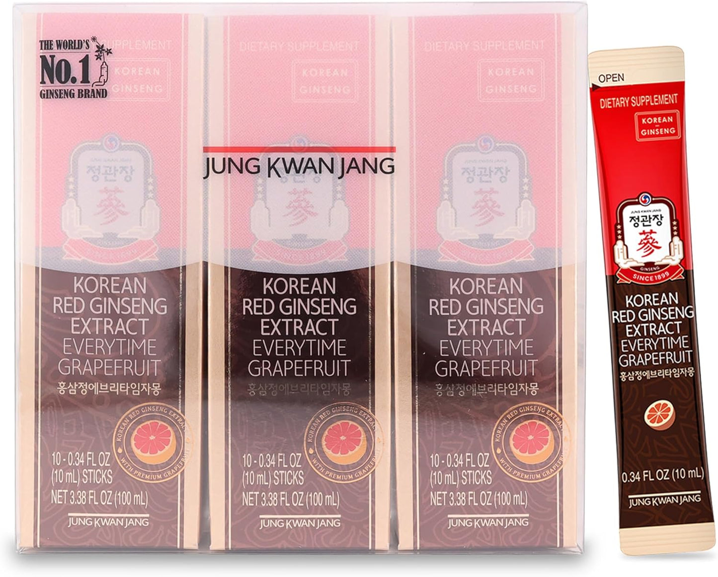 Korean Red Ginseng Extract Stick with Grapefruit Flavor - Antioxidant Energy Supplement for Men & Women, 10 Sticks
