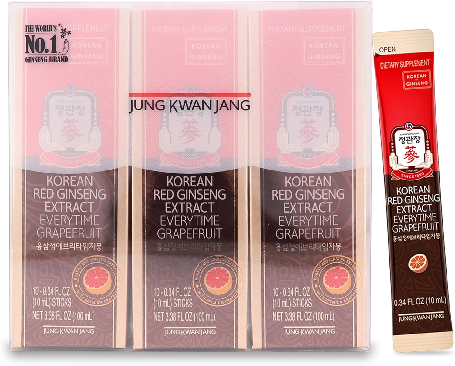 Korean Red Ginseng Extract Stick with Grapefruit Flavor - Antioxidant Energy Supplement for Men & Women, 10 Sticks