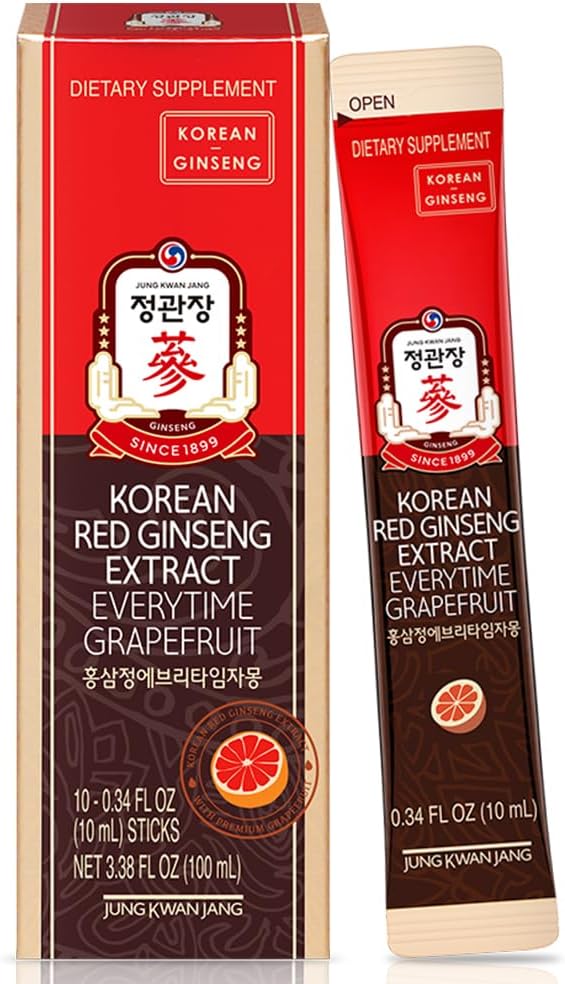 Korean Red Ginseng Extract Stick with Grapefruit Flavor - Antioxidant Energy Supplement for Men & Women, 10 Sticks