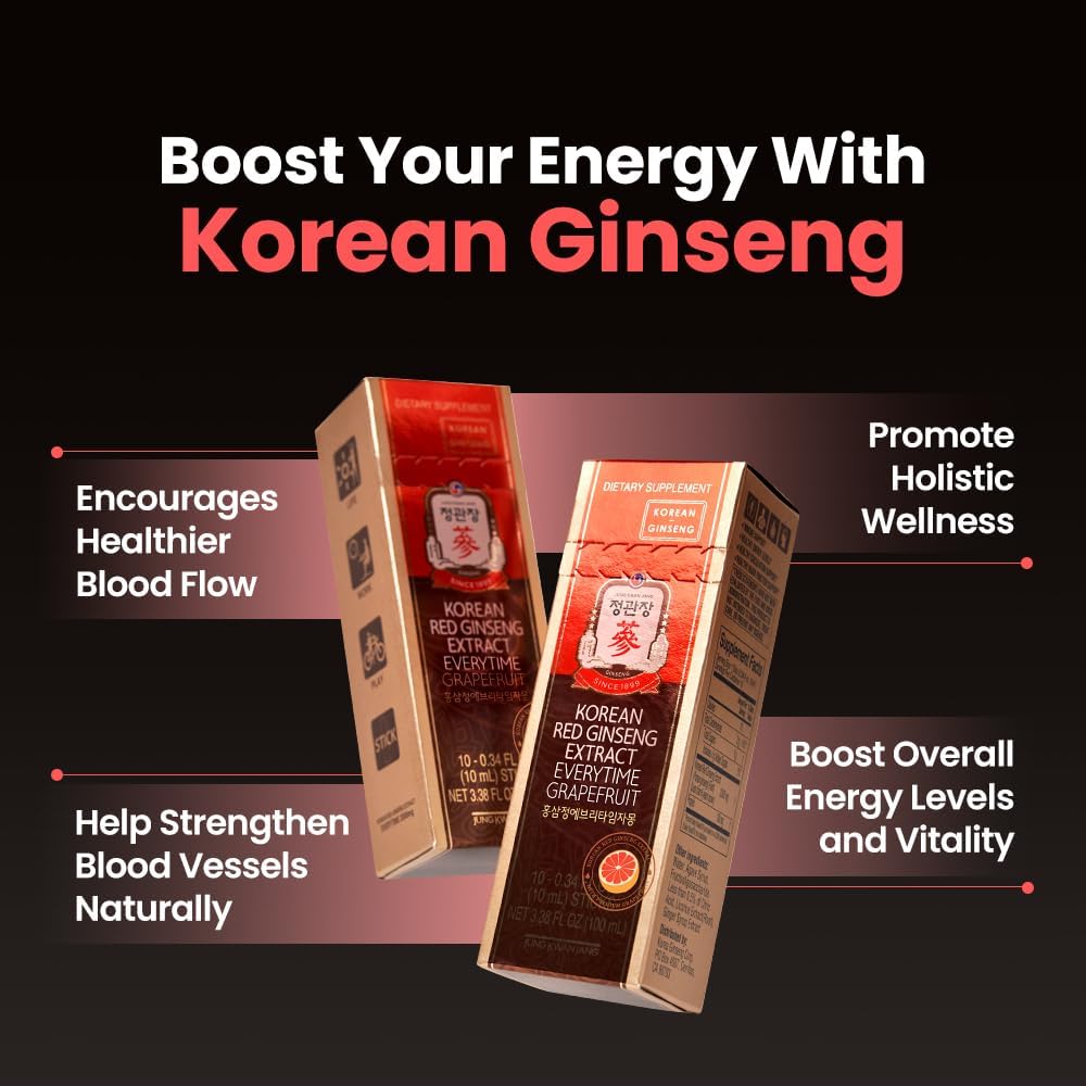 Korean Red Ginseng Extract Stick with Grapefruit Flavor - Antioxidant Energy Supplement for Men & Women, 10 Sticks