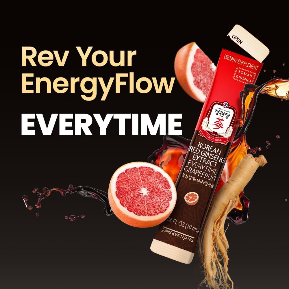 Korean Red Ginseng Extract Stick with Grapefruit Flavor - Antioxidant Energy Supplement for Men & Women, 10 Sticks