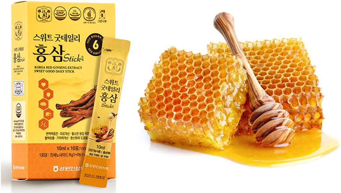 Korean Red Ginseng Extract Sweet Daily Stick - 30 Count Contains 6-Year Extract - 10ml Stick Packs - 3 Boxes of 10 Sticks