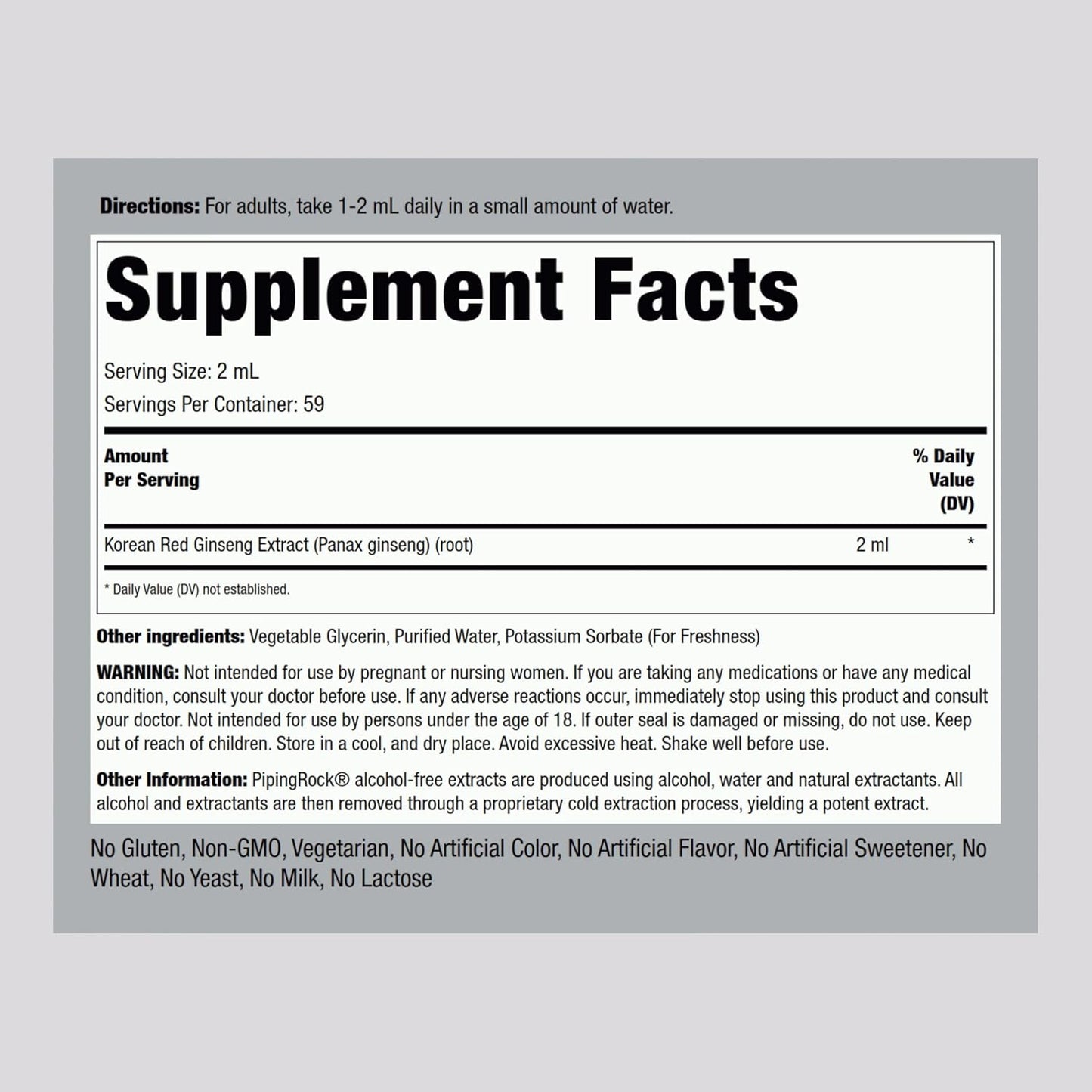 Korean Red Ginseng Liquid Extract - 4 Fl Oz - Alcohol Free Tincture - Vegetarian & Non-GMO Supplement