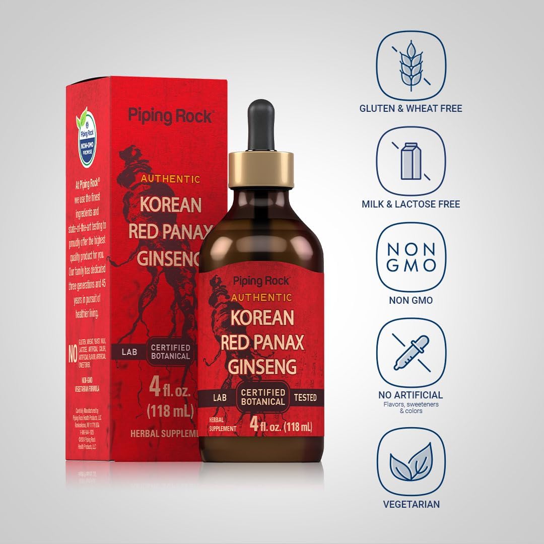 Korean Red Ginseng Liquid Extract - 4 Fl Oz - Alcohol Free Tincture - Vegetarian & Non-GMO Supplement