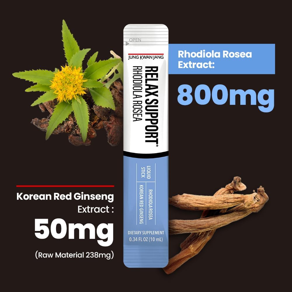 Korean Red Ginseng Rhodiola Rosea Extract Sticks for Relaxation Support, 800mg - 10 Count
