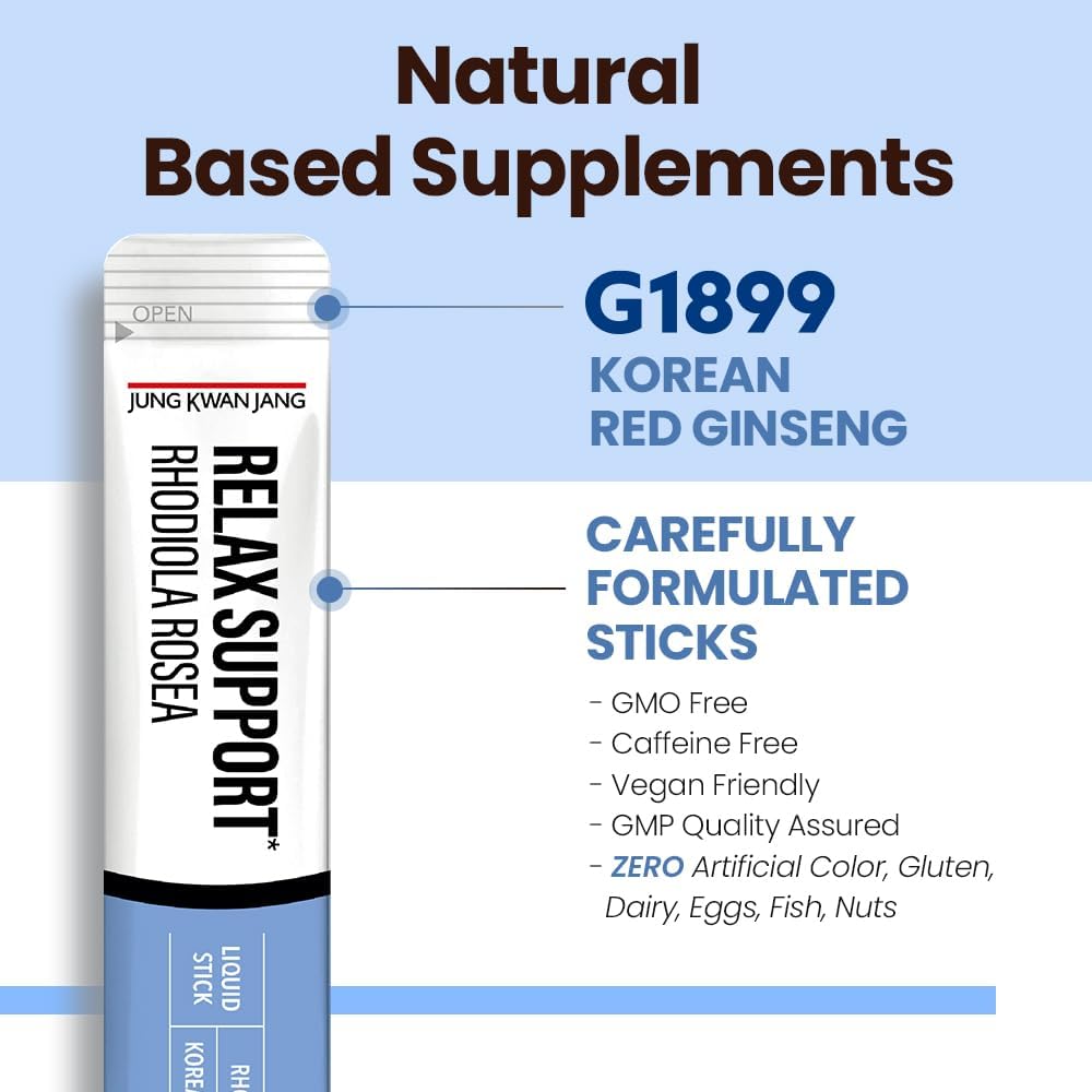 Korean Red Ginseng Rhodiola Rosea Extract Sticks for Relaxation Support, 800mg - 10 Count