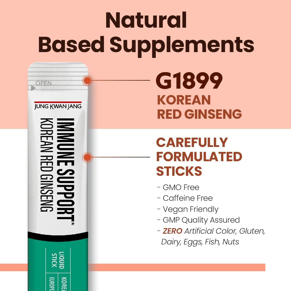 Korean Red Panax Ginseng and Elderberry Immune Support Extract Sticks - Antioxidant Supplement for Daily Wellness - 10 Count