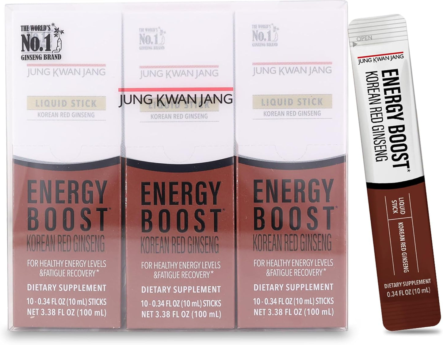 Korean Red Panax Ginseng Extract Sticks 1000mg, 30 Count for Energy Boost - JungKwanJang
