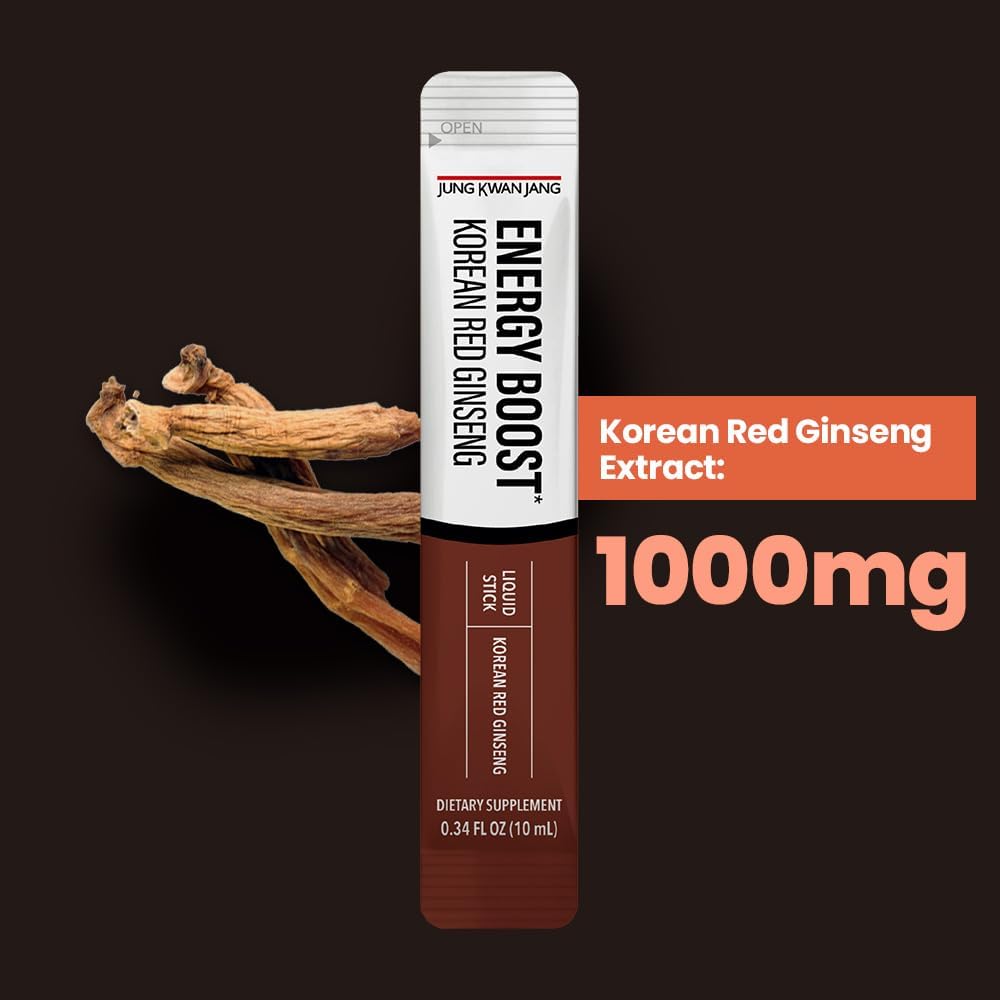 Korean Red Panax Ginseng Extract Sticks 1000mg, 30 Count for Energy Boost - JungKwanJang