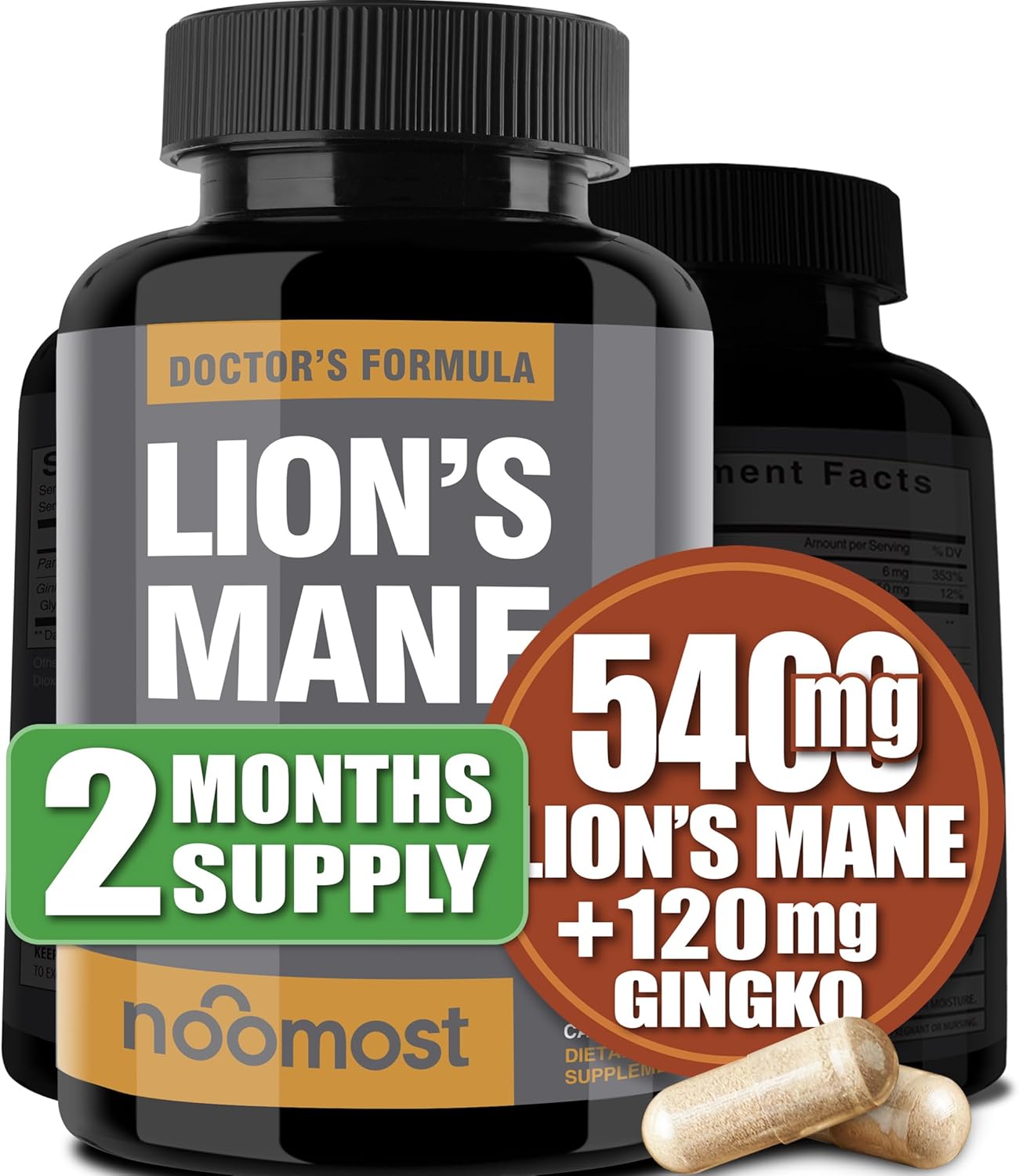Korean Red Panax & Lions Mane Supplement with Ginkgo Biloba for Wellbeing & Lifestyle Boost