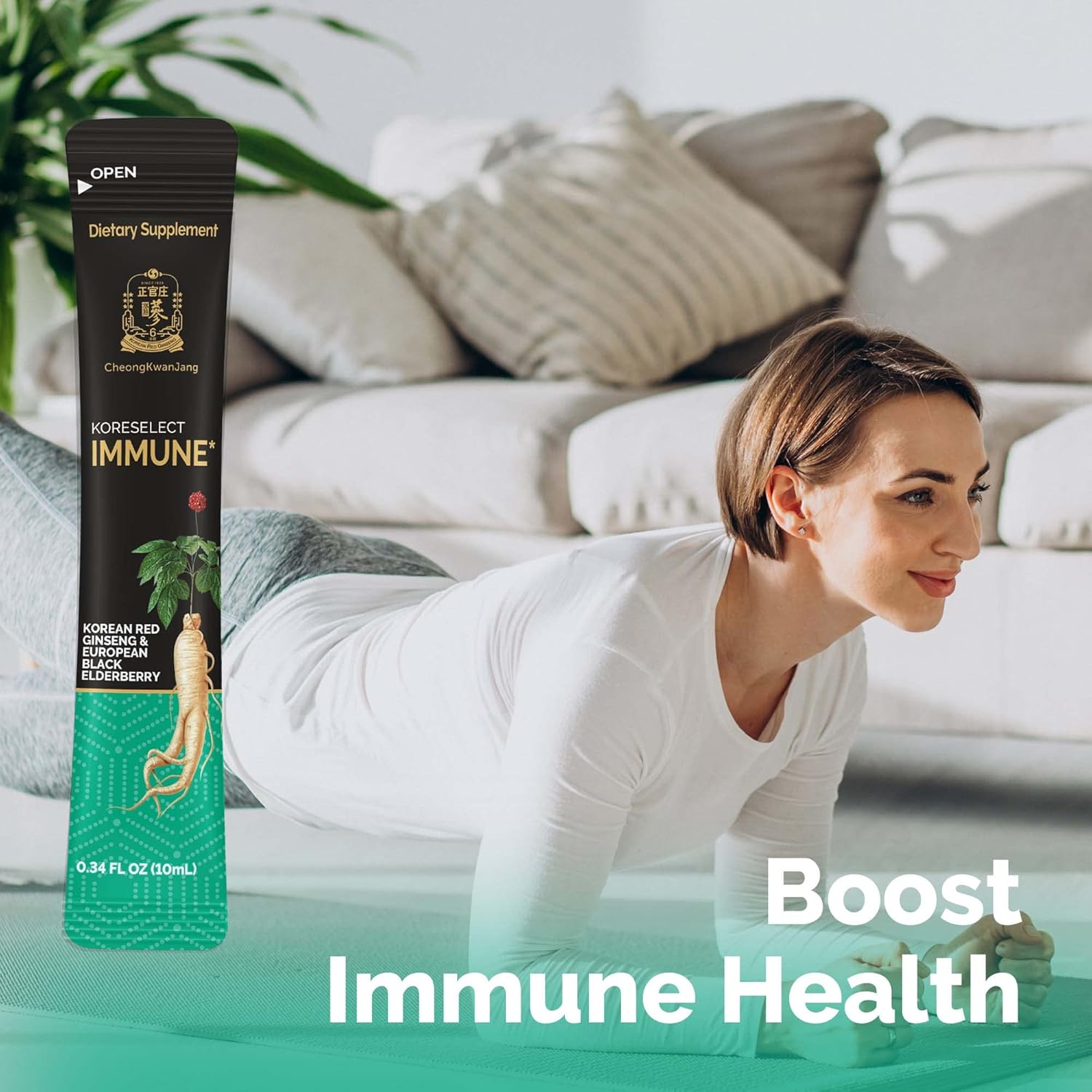 KORESELECT Immune Boosting Liquid Sticks with Korean Red Ginseng, Elderberry, and Panax Ginseng for Natural Energy and Immunity Support