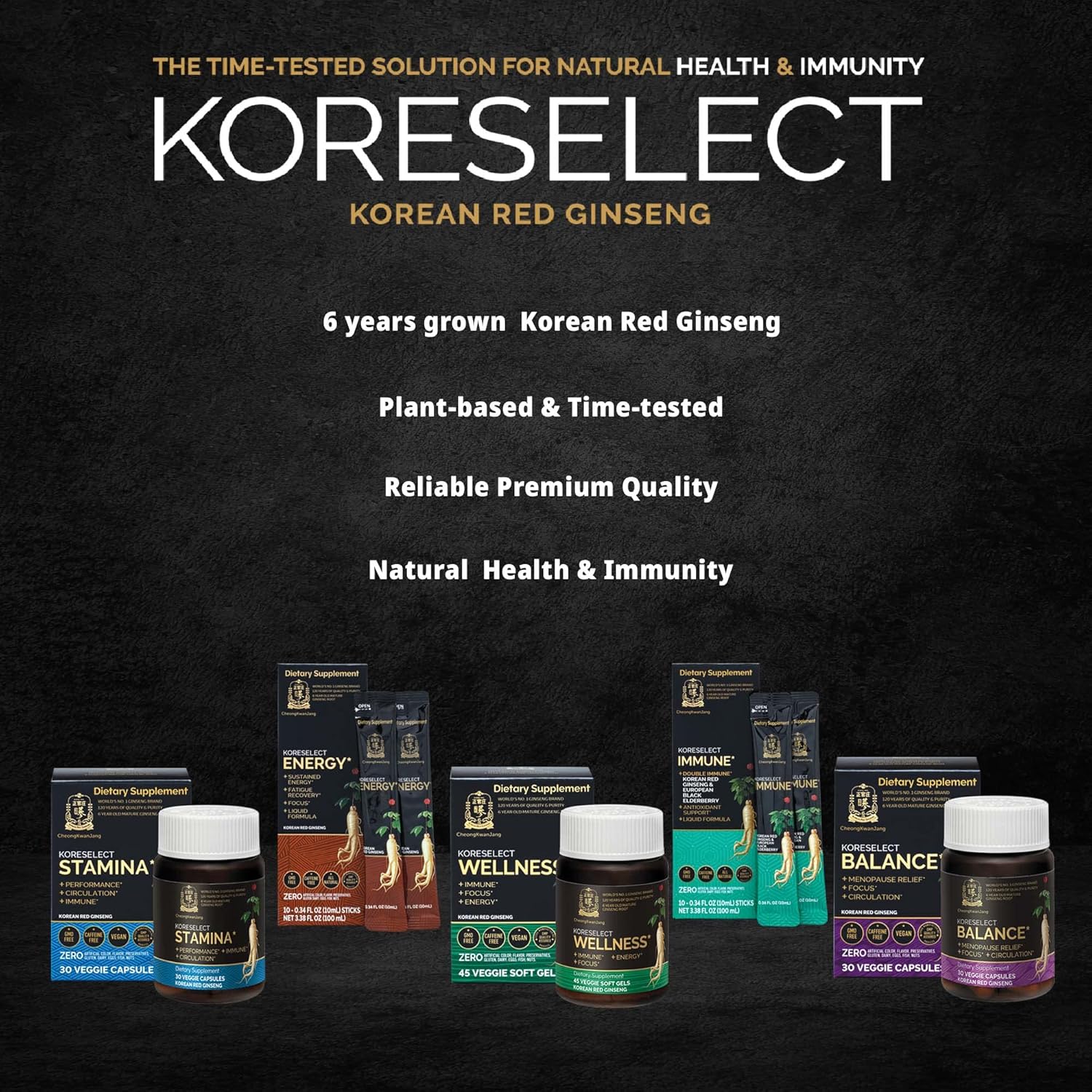 KORESELECT Immune Boosting Liquid Sticks with Korean Red Ginseng, Elderberry, and Panax Ginseng for Natural Energy and Immunity Support