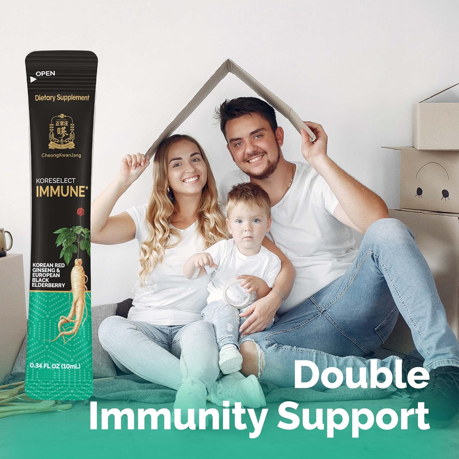 KORESELECT Immune Boosting Liquid Sticks with Korean Red Ginseng, Elderberry, and Panax Ginseng for Natural Energy and Immunity Support