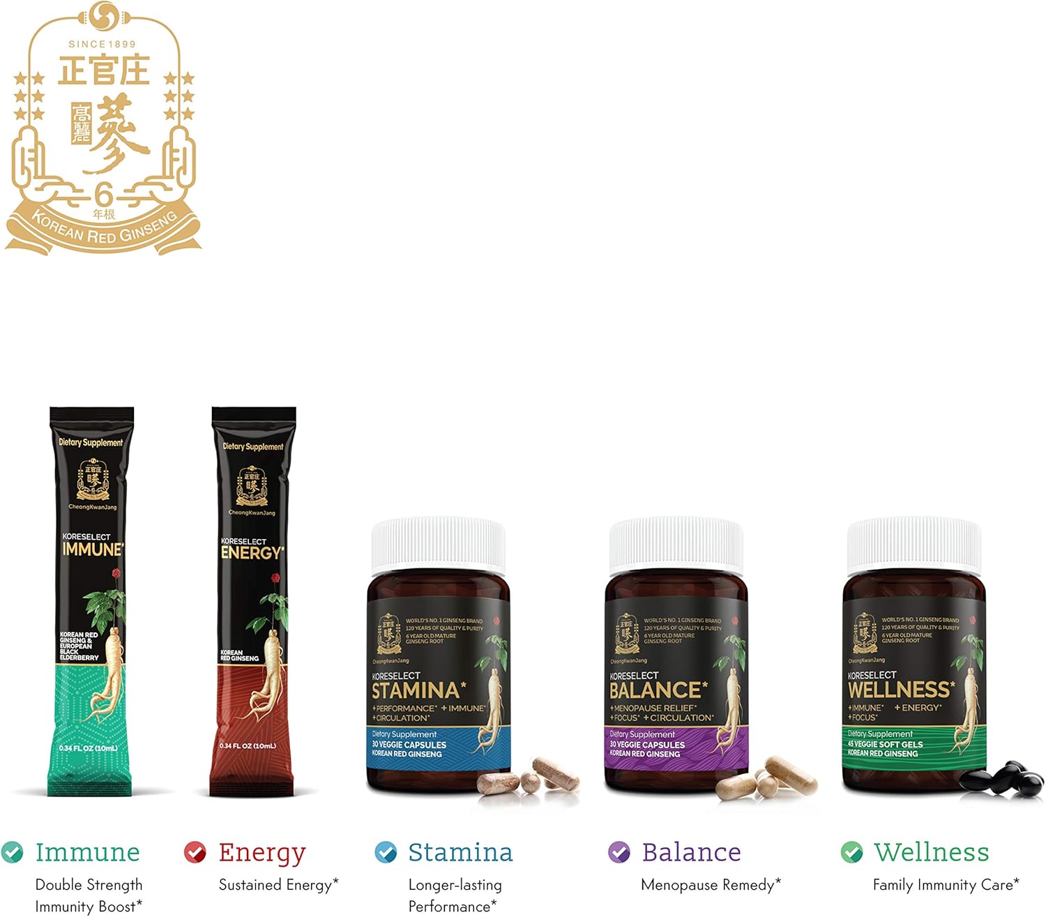 KORESELECT Immune Boosting Liquid Sticks with Korean Red Ginseng, Elderberry, and Panax Ginseng for Natural Energy and Immunity Support