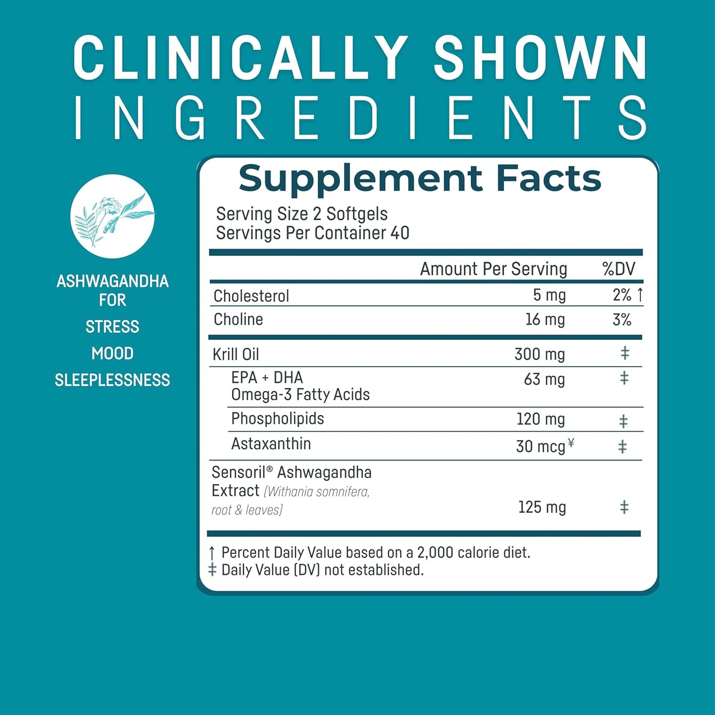 Kori Krill Stress & Body Adaptogen Supplement - Omega-3 & Ashwagandha for Heart, Brain, Eye, Joint Health - 240 Softgels