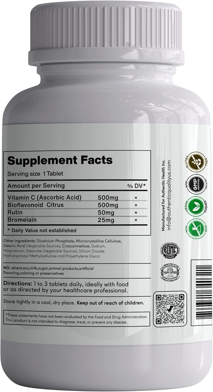 Kosher Certified Authentic Health Authentic C 1:1 Bioflavonoids with Vitamin C 120 Tablets