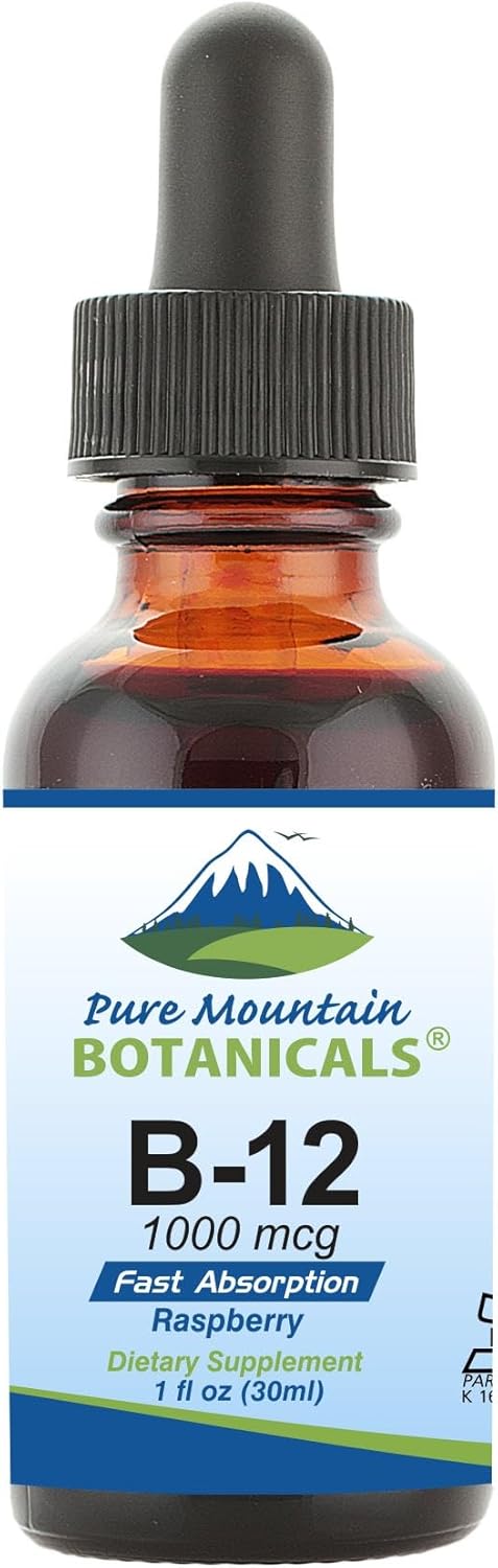 Kosher Liquid B12 Drops with Natural Berry Flavor - Pure Mountain Botanicals 1000 mcg Vitamin B12