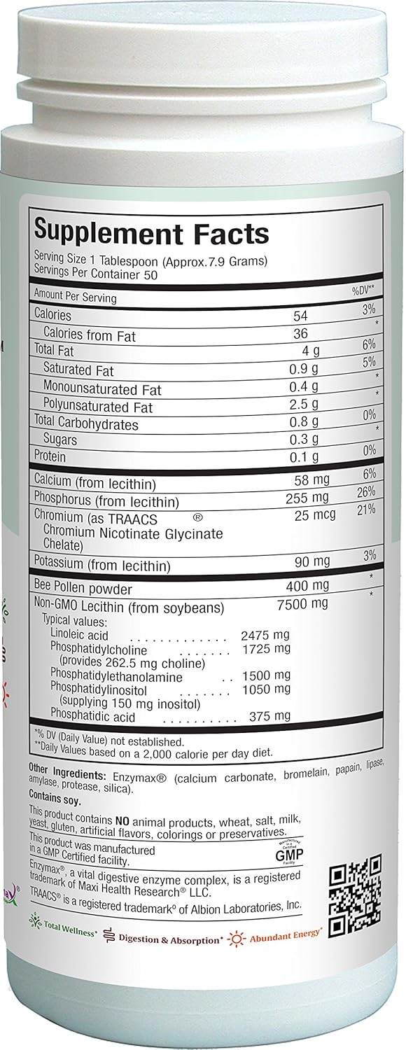 Kosher Maxi Health Lecithin & Bee Pollen Powder for Brain, Energy, and Digestion - 14 Oz