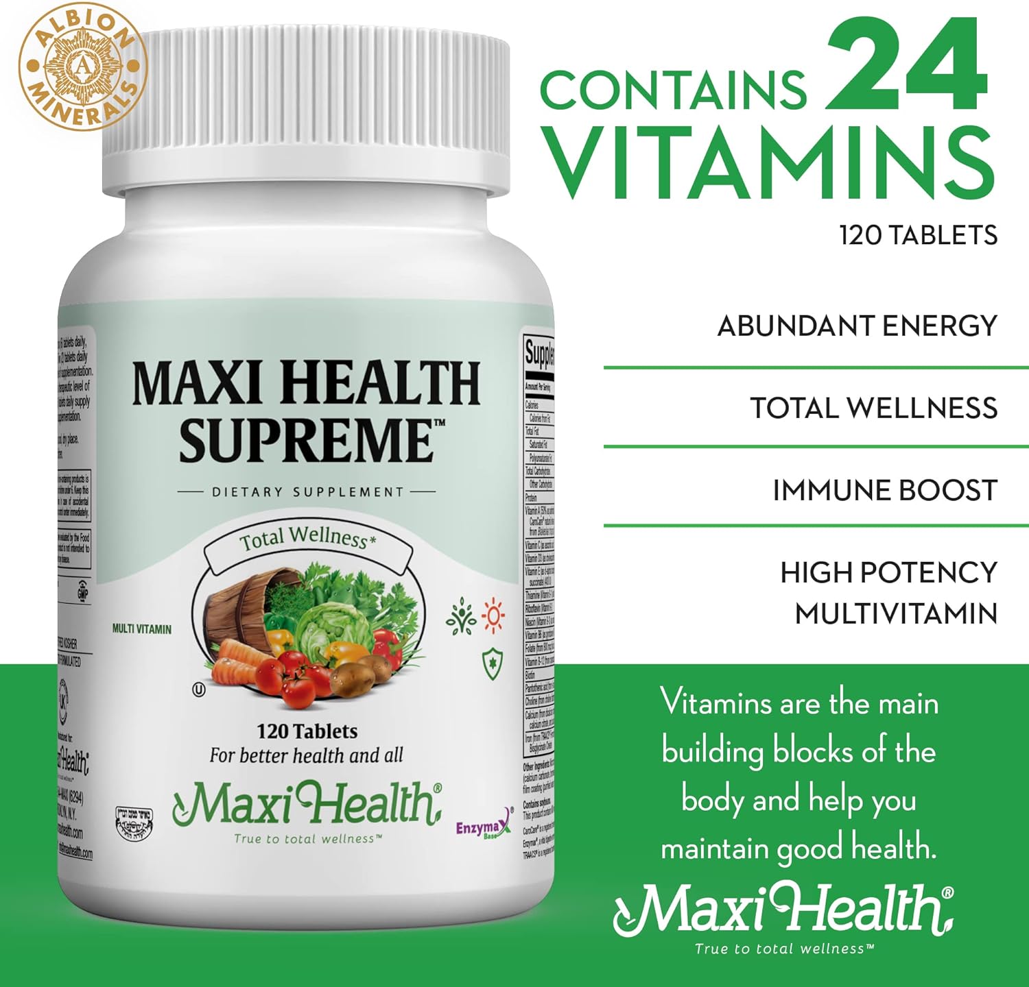 Kosher Maxi Health Supreme Multivitamin & Mineral Supplement - 120 Tablets