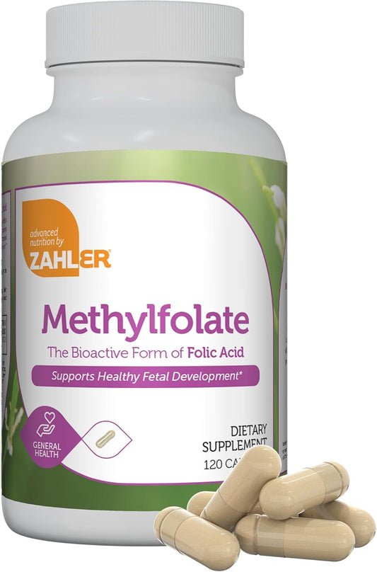 Kosher Non GMO Methyl Folate Supplement for Women - Supports Healthy Fetal Development and Genetic Health - 1000 mcg DFE L-Methylfolate - Zahler Methylfolate (120 Capsules)