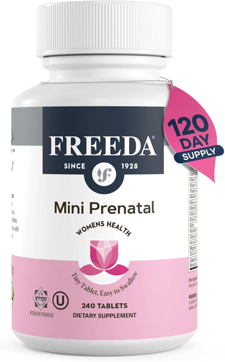 Kosher Prenatal Vitamins with Iron, Folic Acid, and Vitamin D - Mini Easy to Swallow Tablets for Pregnant Women - 240 Count