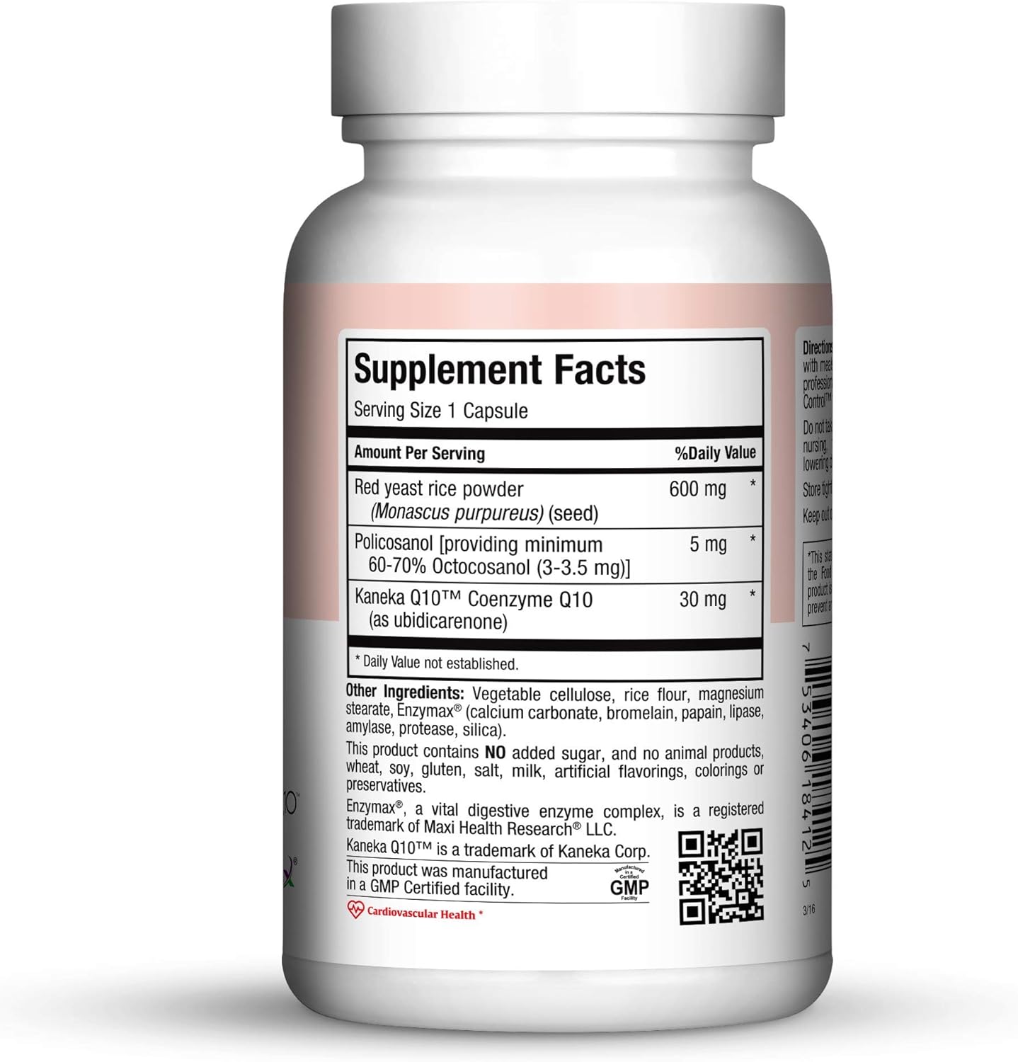 Kosher Red Yeast Rice Capsules with CoQ10 & Policosanol for Cholesterol Support - 120 Count