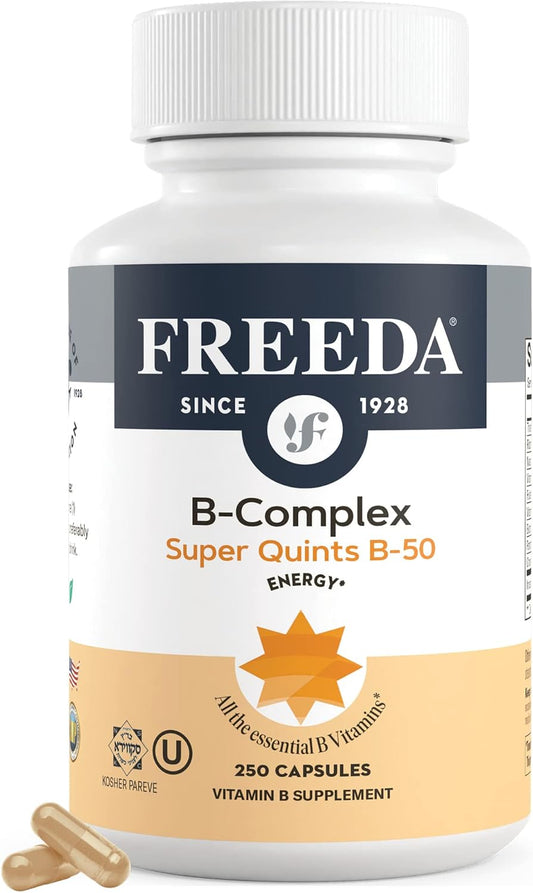Kosher Super B Complex Vitamin Supplement - Energy Metabolism Booster with Biotin, B12, Folic Acid - 250 Capsules