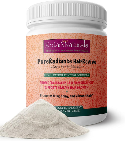 KotaiNNaturals Pure Radiance Hair Revive Powder - 2-in-1 Supplement for Hair Growth and Gray Hair Reversal with Collagen Benefits - Men and Women