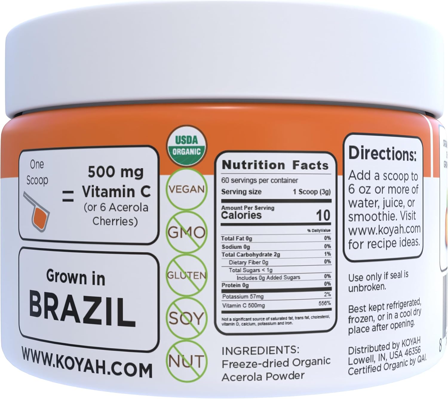 KOYAH Organic Acerola Powder: Freeze-Dried 500mg Vitamin C, Non-GMO Vegan Whole-Food Supplement - BoostGo Australia