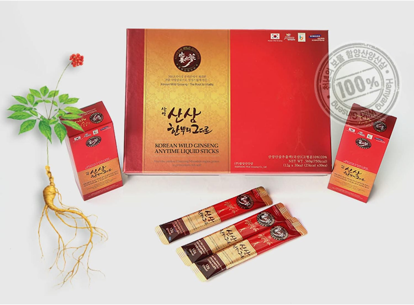 KPurity Korean Wild Ginseng Liquid Sticks Extract - 12ml x 30 Packs - Premium Quality