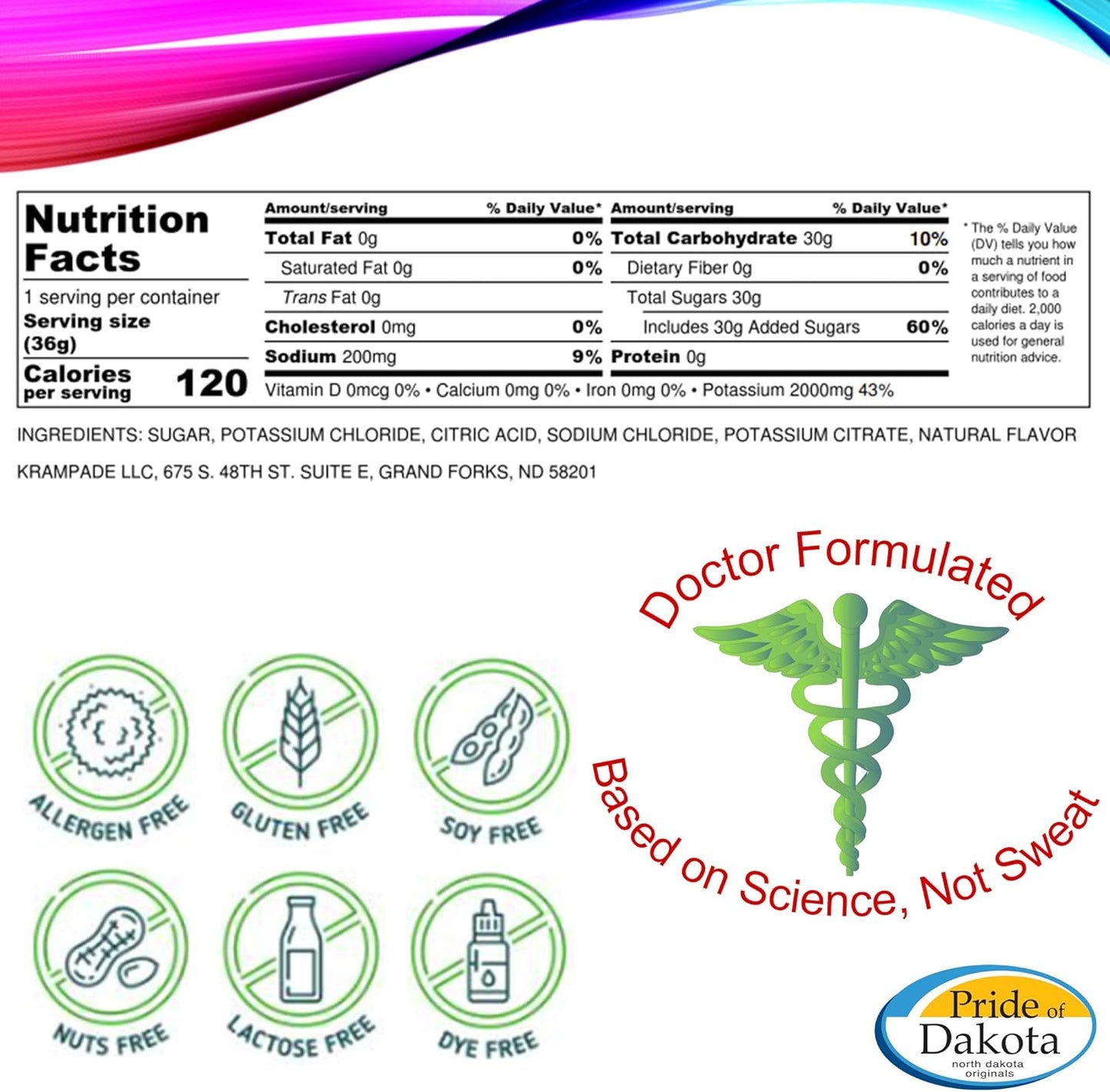 Krampade 2K Fruit Punch Single Serve Colorless Sports Drink with Potassium for Cramp Relief