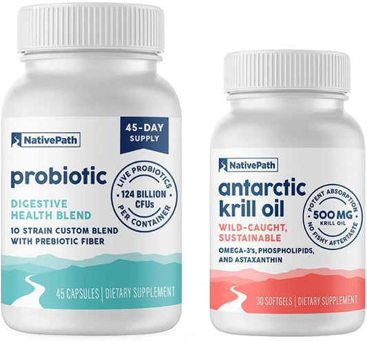 Krill 30 and Probiotic 45 Servings Duo Pack by NativePath for Gut Health