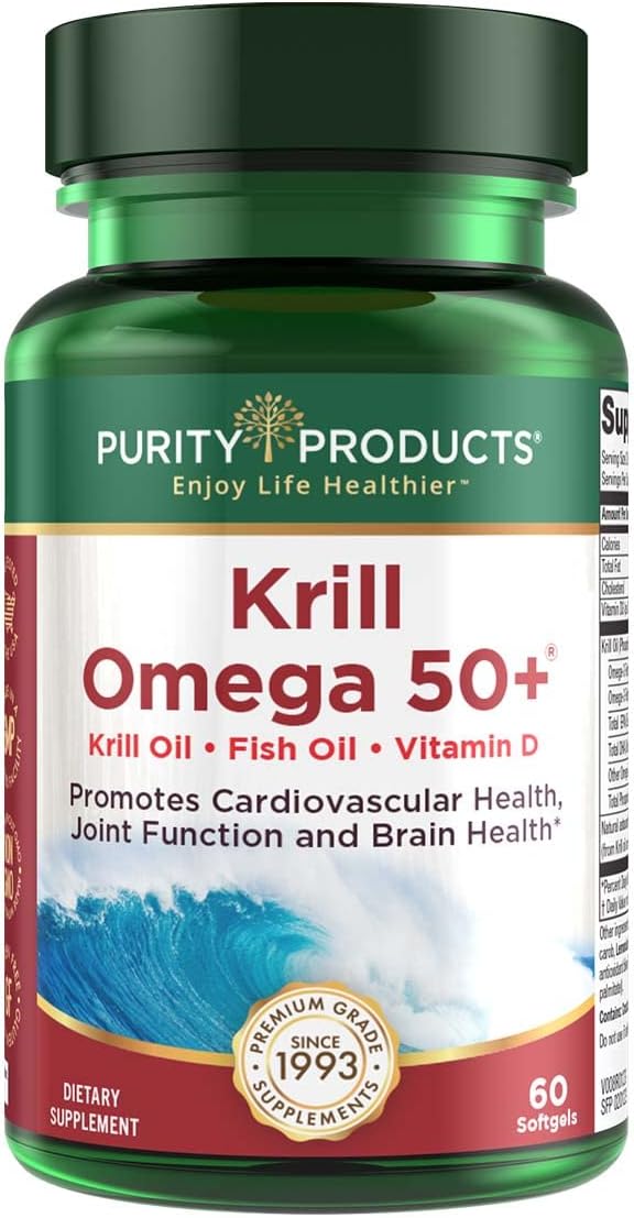 Krill Omega 50 Capsules with Fish Oil, Astaxanthin, Phospholipids, and Vitamin D - 60 Mini Softgels