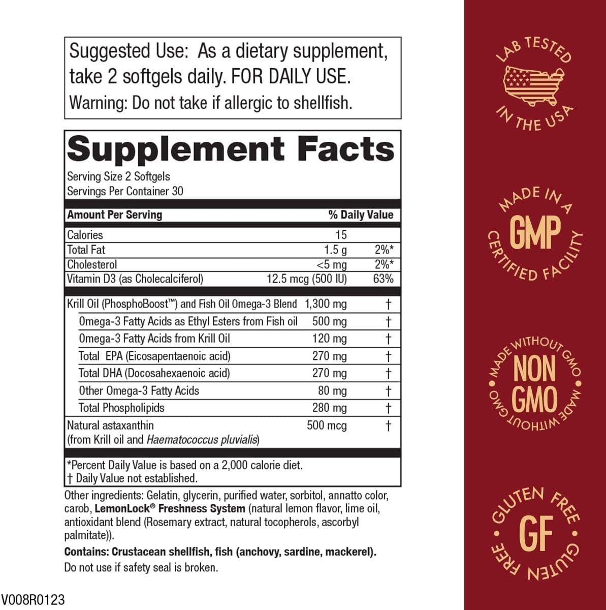 Krill Omega 50 Capsules with Fish Oil, Astaxanthin, Phospholipids, and Vitamin D - 60 Mini Softgels