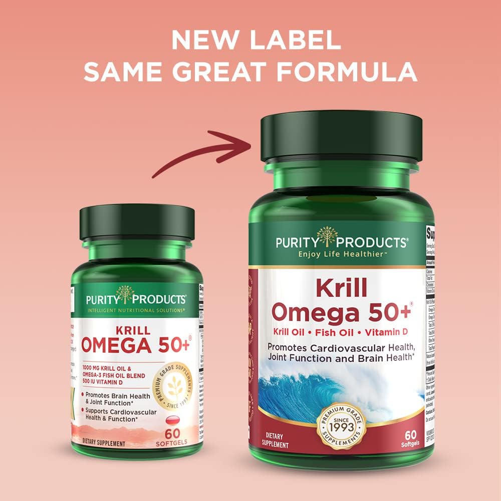Krill Omega 50 Capsules with Fish Oil, Astaxanthin, Phospholipids, and Vitamin D - 60 Mini Softgels