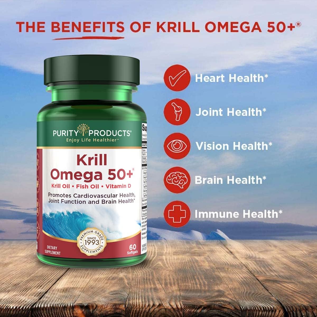 Krill Omega 50 Capsules with Fish Oil, Astaxanthin, Phospholipids, and Vitamin D - 60 Mini Softgels