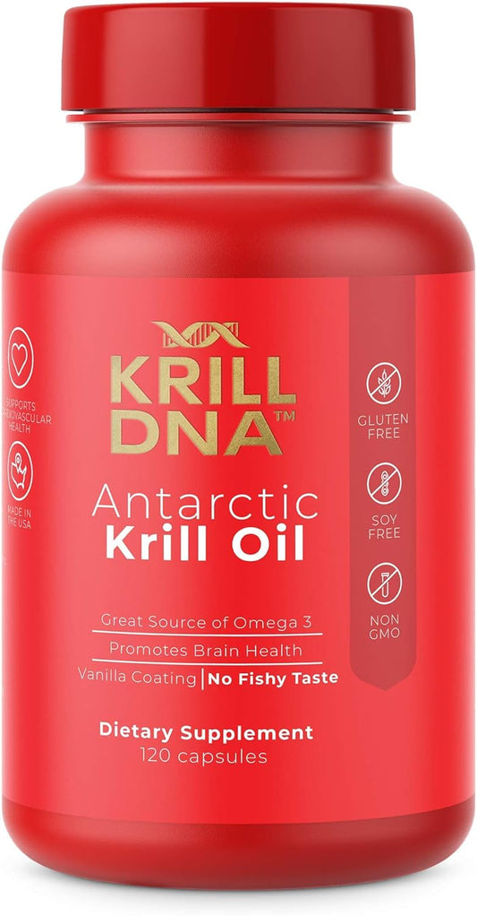 KrillDNA Antarctic Krill Oil Softgels 1000mg with Astaxanthin, Omega 3, DHA, EPA, Phospholipids | Vanilla Coating, No Smell, 60 Servings