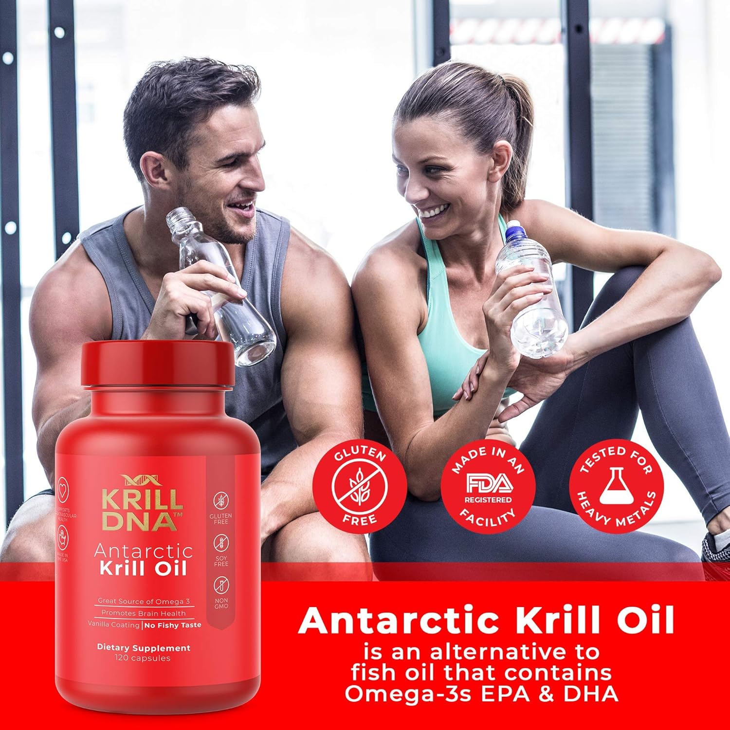 KrillDNA Antarctic Krill Oil Softgels 1000mg with Astaxanthin, Omega 3, DHA, EPA, Phospholipids | Vanilla Coating, No Smell, 60 Servings
