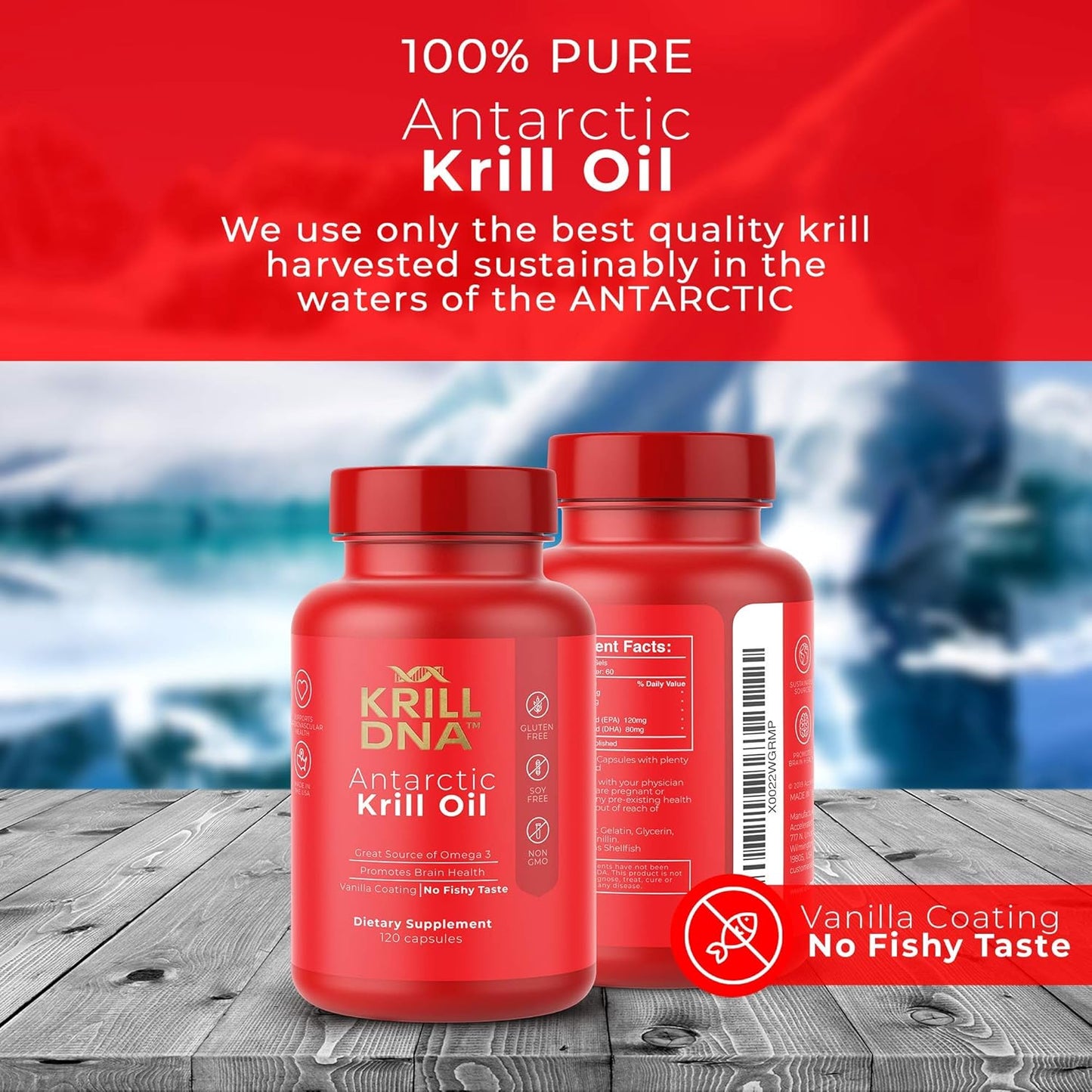 KrillDNA Antarctic Krill Oil Softgels 1000mg with Astaxanthin, Omega 3, DHA, EPA, Phospholipids | Vanilla Coating, No Smell, 60 Servings