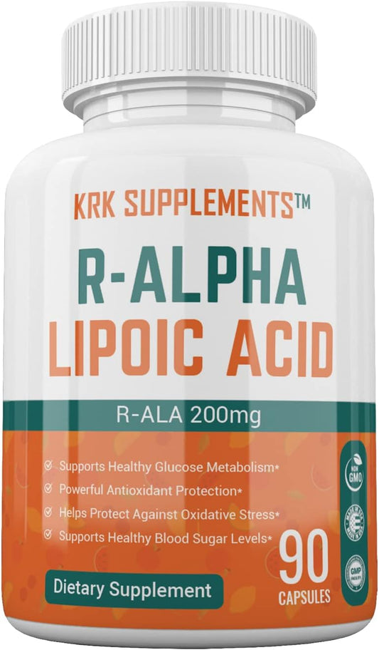 KRK Supplements R-Alpha Lipoic Acid 200mg 90 Capsules - Antioxidant Support
