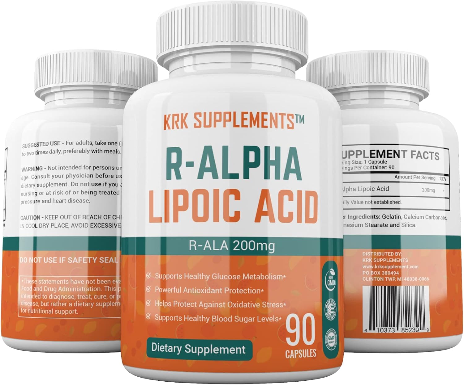 KRK Supplements R-Alpha Lipoic Acid 200mg 90 Capsules - Antioxidant Support