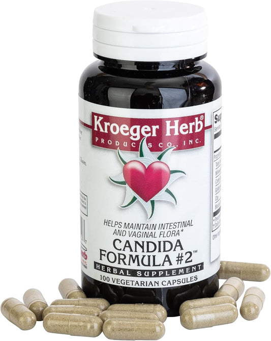 Kroeger Herb Candida Formula #2 Cleanse Support Supplement - Maintain Yeast Levels - Intestinal Health - Vegetarian & Non-GMO - USA Made
