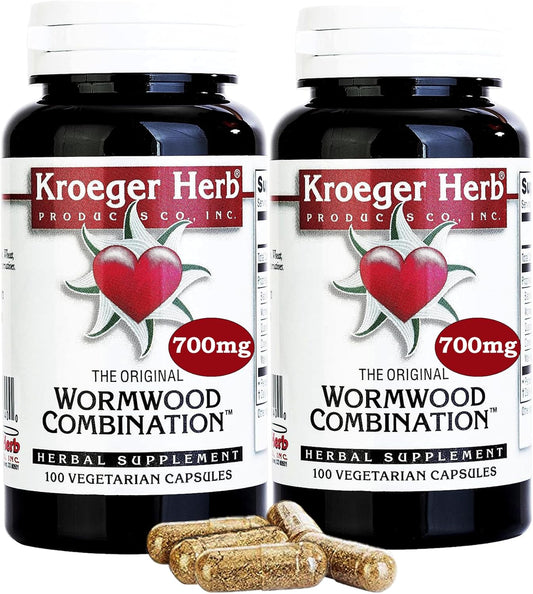 Kroeger Herb Wormwood Combination Vegetarian Capsules, 100 Count, Pack of 2 - Herbal Supplement