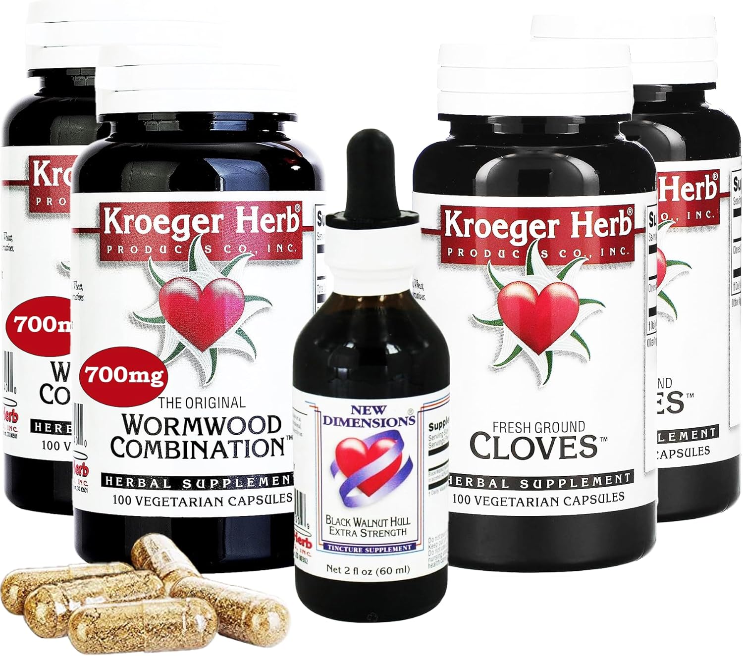 Kroeger Herb Wormwood Detox Cleanse Kit - Black Walnut, Clove, Quassia Capsules - Non-GMO, Gluten Free - USA Made