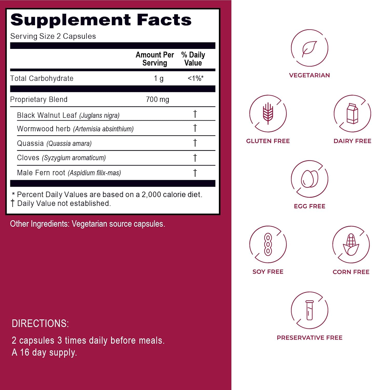 Kroeger Herb Wormwood Detox Cleanse Kit - Black Walnut, Clove, Quassia Capsules - Non-GMO, Gluten Free - USA Made